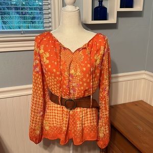 Rose+Olive orange and yellow print boho long sleeve blouse
